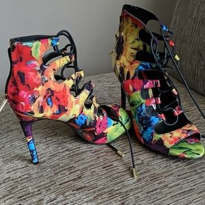 Colorful lace up stillettos